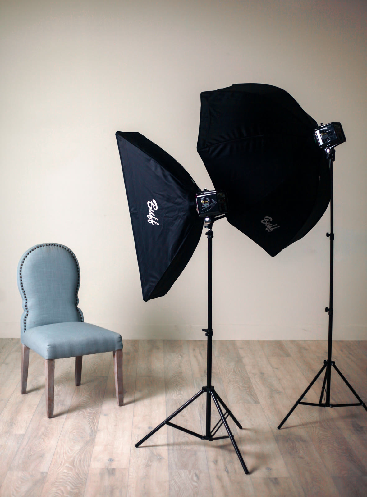 A softbox on a light stand, studio lighting gear with no people